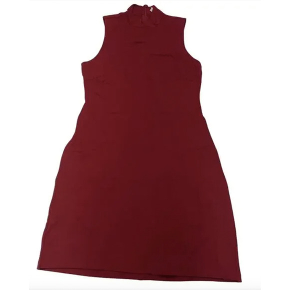 BB Dakota Sheath Dress Womens Small Red Sleeveless Mock Neck Knit Short Zip - Picture 2 of 10